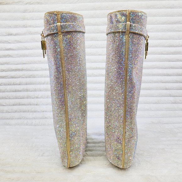 Super Sparkle Sharky Skirted Fold Over Wedge Heel Knee Boots - Picture 4 of 8